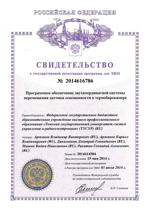 Свидетельство о государственной регистрации программы для ЭВМ № 2014616786